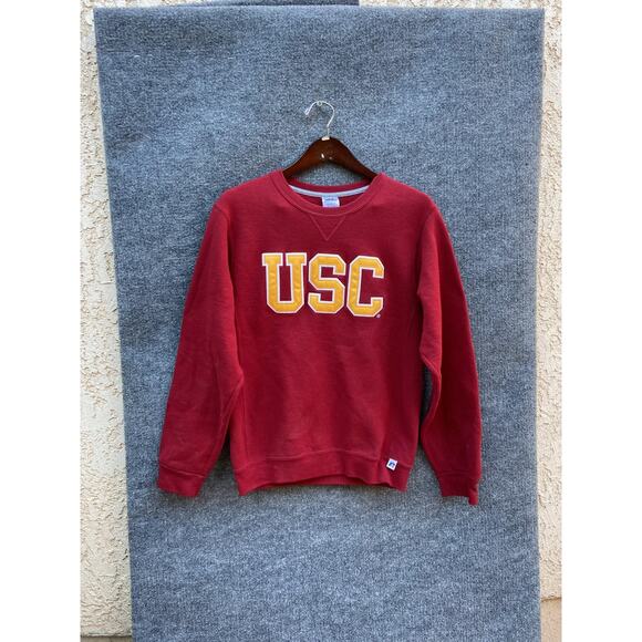 USC Sweatshirt Mens Small Red Russell Athletic Crewneck Pullover College Logo - Picture 1 of 8